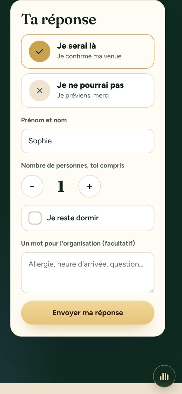 Écran de réponse d’une invitation